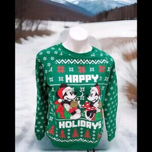 Disney Mickey Minnie Mouse Snowflake Happy Holidays Christmas Sweatshirt Medium